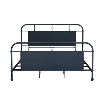 Vintage Series King Metal Bed- Navy in Distressed Metal
