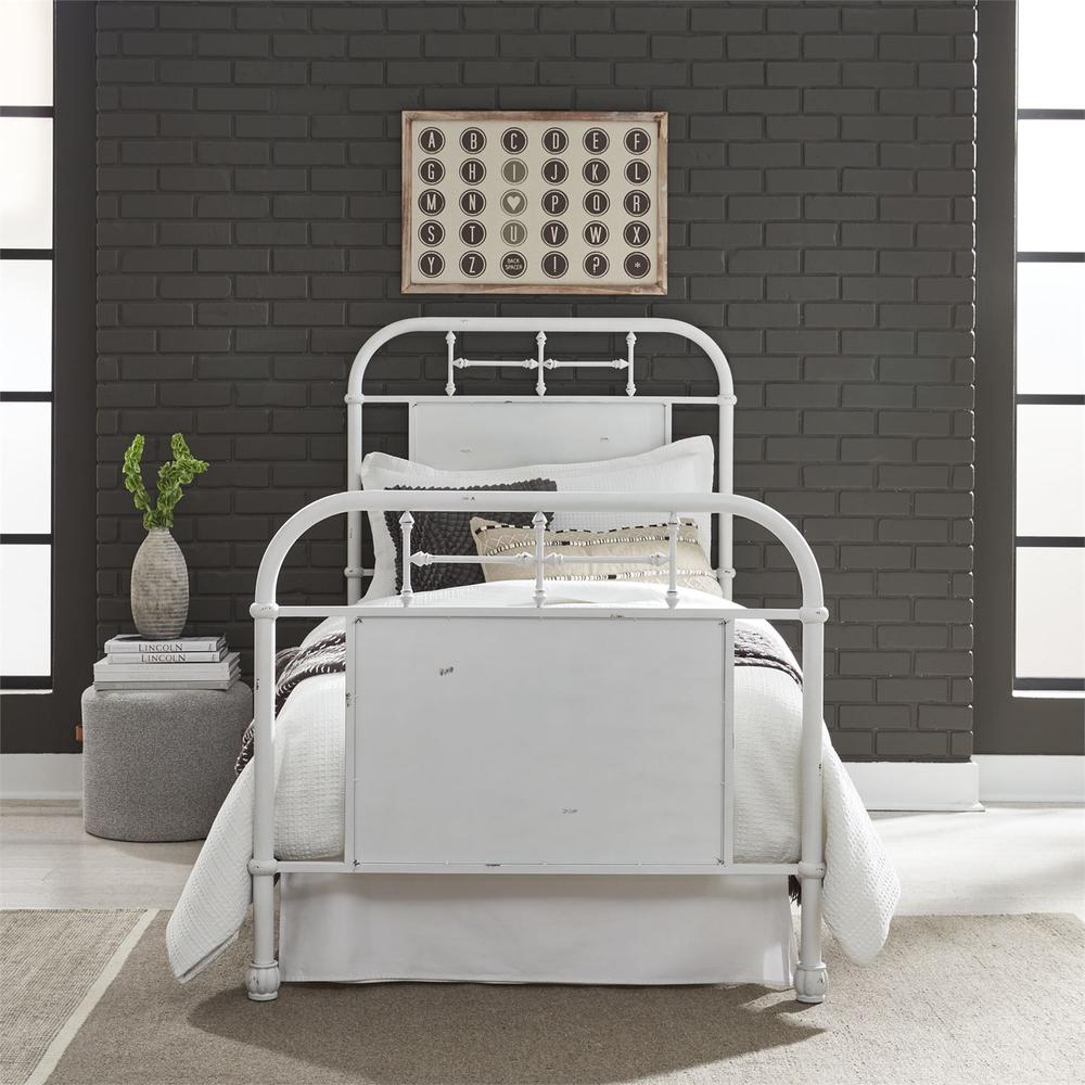 Vintage Series Full Metal Bed - Antique White in Distressed Metal