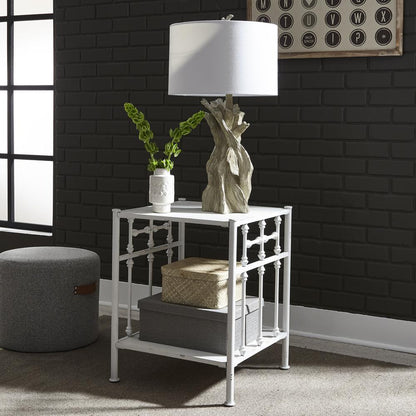 Vintage Series Open Night Stand - Antique White in Distressed Metal