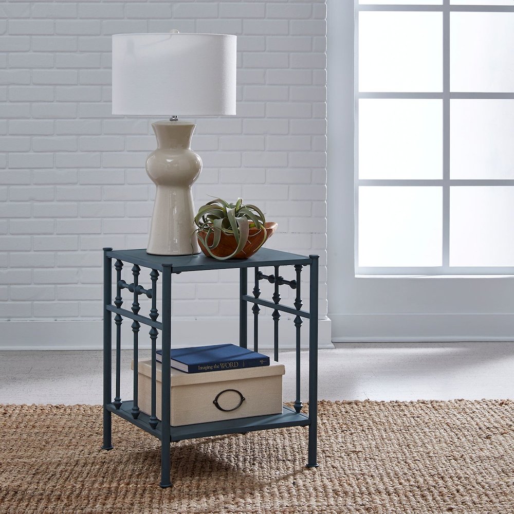 Vintage Series Bedroom Open Nightstand - Navy Blue Vintage Distressed Metal
