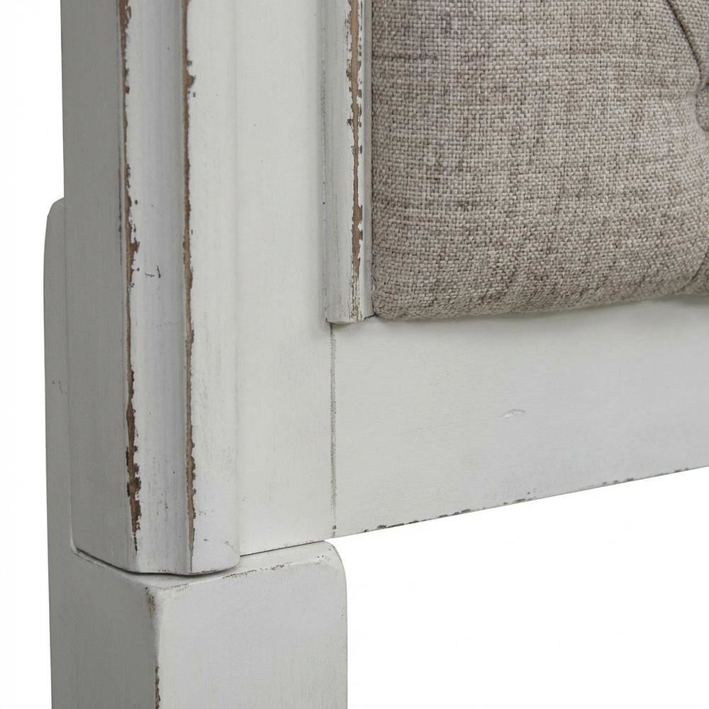 Antique White Upholstered Panel Headboard with Weathered Bark Wood Accents