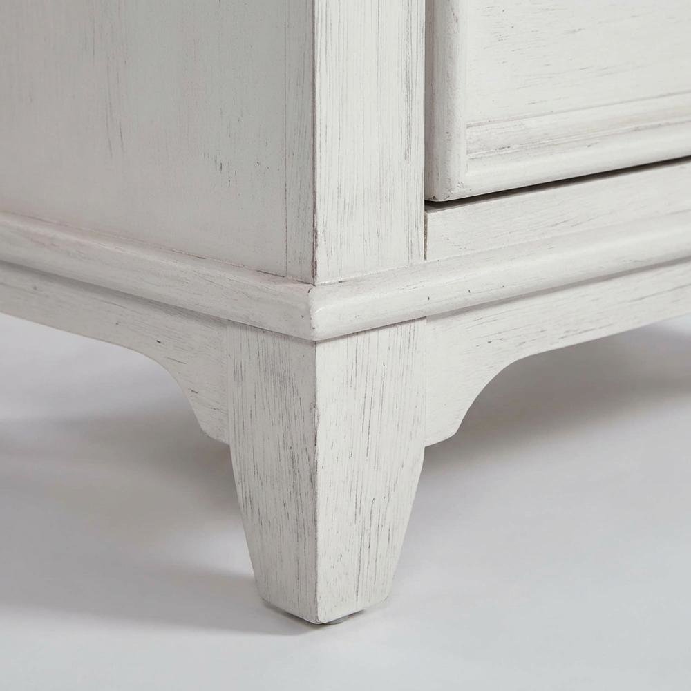 White Nightstand with Charging Station and Wirebrushed Finish