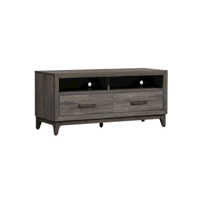 Contemporary Driftwood Gray TV Console in Solid and Manufactured Wood