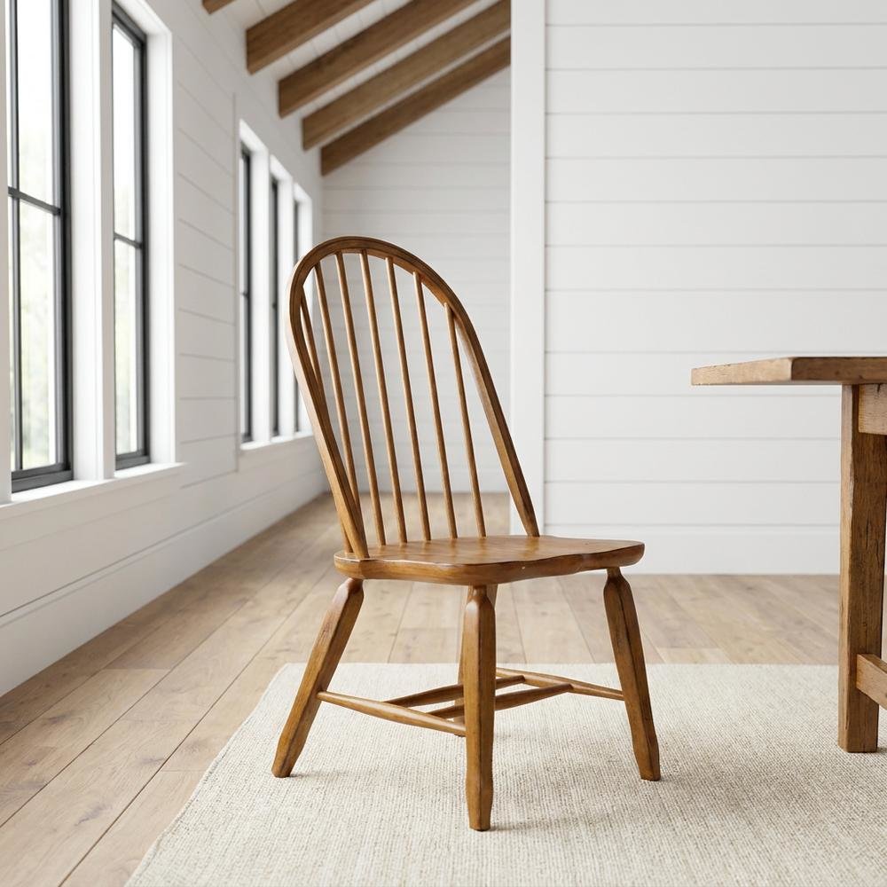 Rubberwood Solid Wood Bow-Back Traditional Dining Chair, 300 lb Capacity, Brown