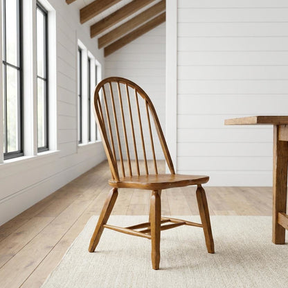 Rubberwood Solid Wood Bow-Back Traditional Dining Chair, 300 lb Capacity, Brown