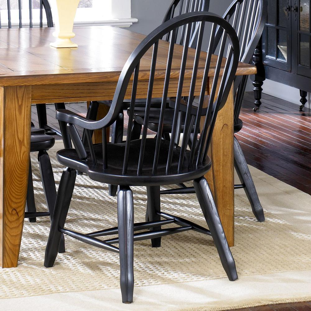 Treasures Bow Back Arm Chair - Black in Rustic Oak