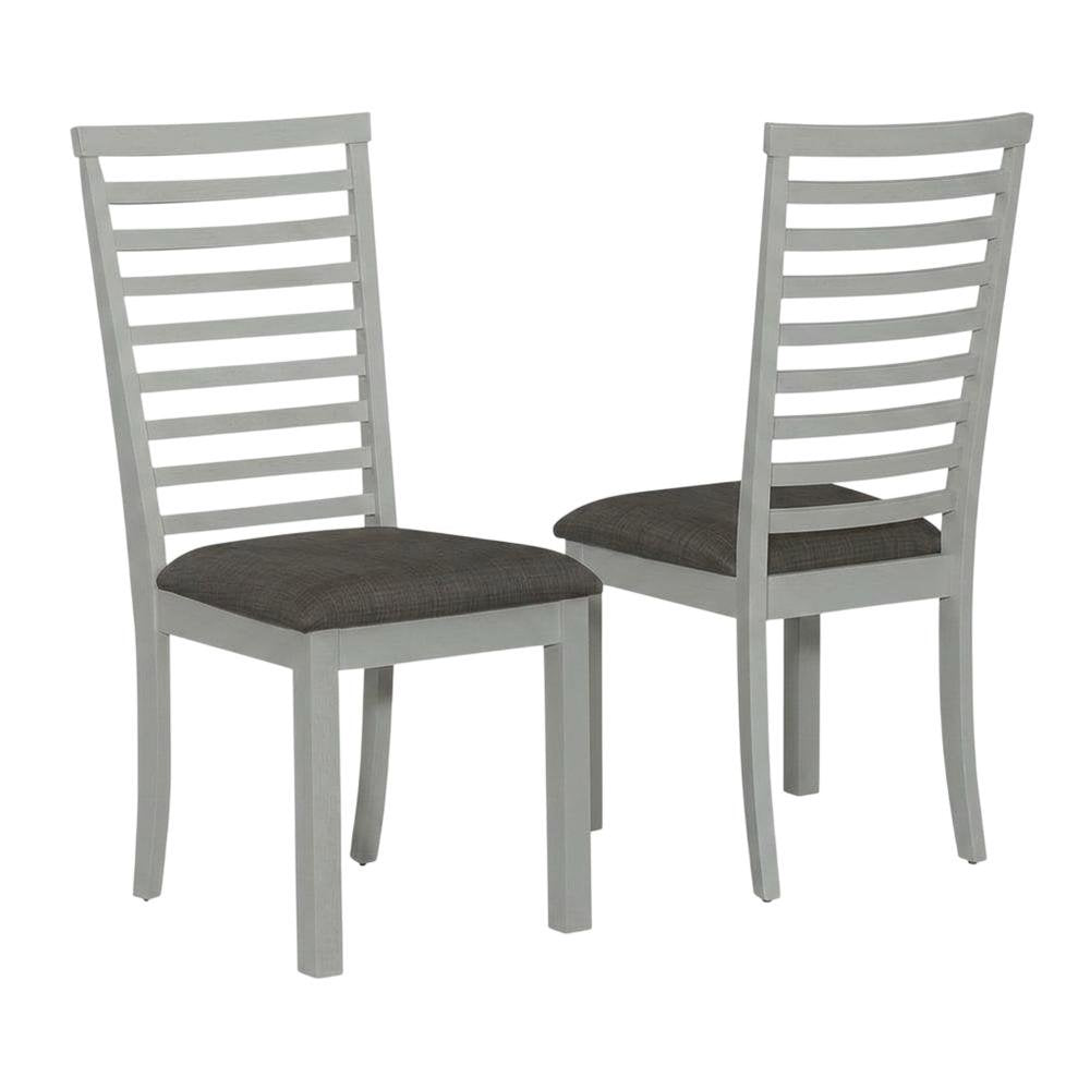 Rubberwood Upholstered Ladder Back Dining Chairs, Grey, Set of 2