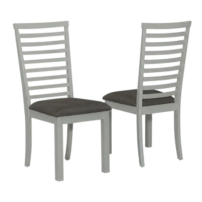Rubberwood Upholstered Ladder Back Dining Chairs, Grey, Set of 2