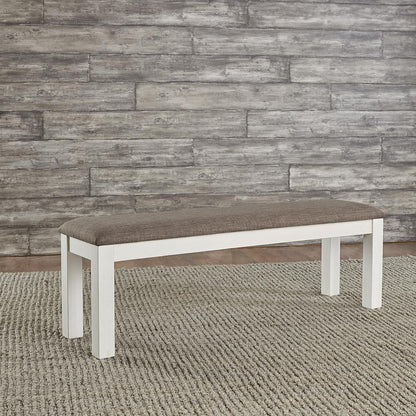 Brook Bay Upholstered Dining Bench in Textured White w/ Carbon Gray Top