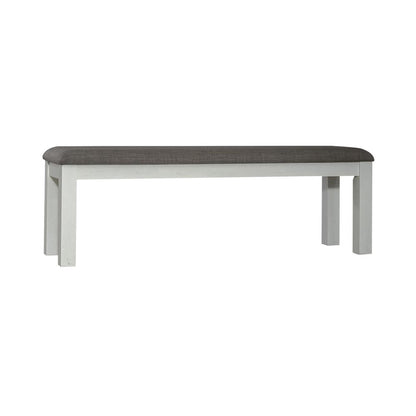 Brook Bay Upholstered Dining Bench in Textured White w/ Carbon Gray Top