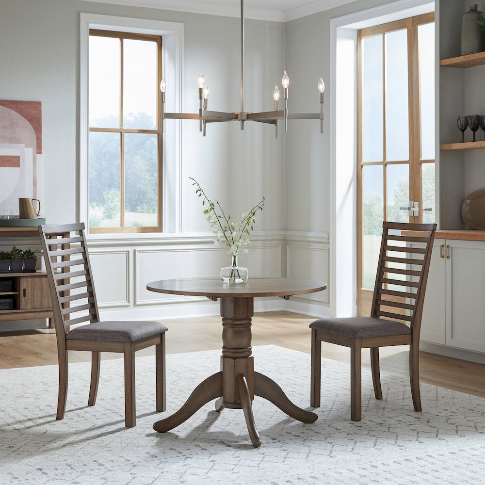 3 Pc Drop Leaf Table Dining Room Set with 2 Ladder Back Side Chairs - Sandstone
