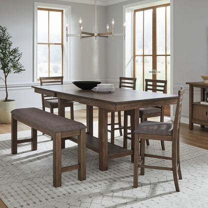 6 Piece Gathering Trestle Leaf Table Dining Room Set with 4 Counter Chairs,Bench