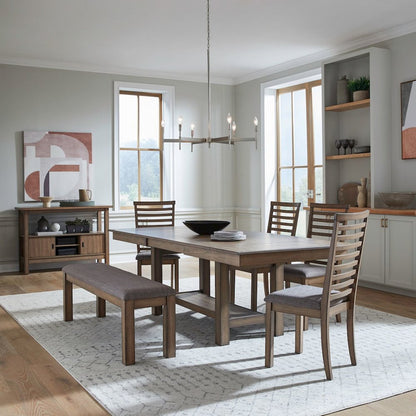 6 Piece Trestle Leaf Table Dining Room Set with 4 Side Chairs, Bench - Sandstone
