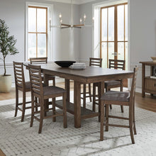 7 Piece Gathering Trestle Leaf Table Dining Room Set with 6 Counter Chairs