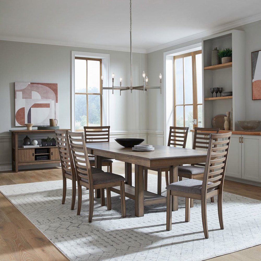 7 Piece Trestle Leaf Table Dining Room Set with 6 Side Chairs - Sandstone