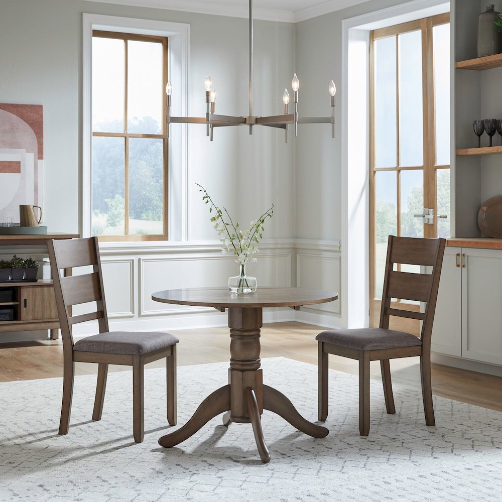 3 Piece Drop Leaf Table Dining Room Set with 2 Slat Back Side Chairs - Sandstone