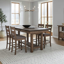 5 Piece Gathering Trestle Leaf Table Dining Room Set with 4 Counter Chairs