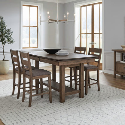 5 Piece Gathering Trestle Leaf Table Dining Room Set with 4 Counter Chairs