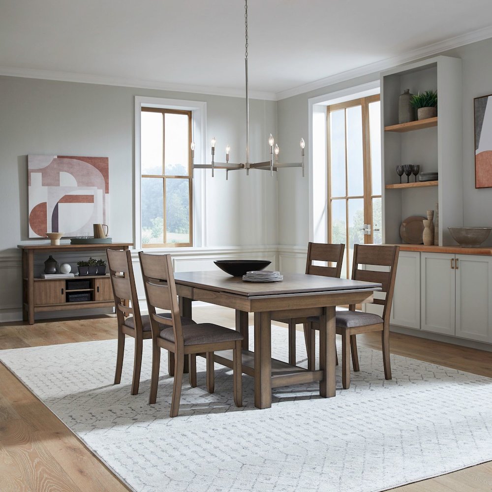 5 Pc Trestle Leaf Table Dining Room Set with 4 Slat Back Side Chairs - Sandstone