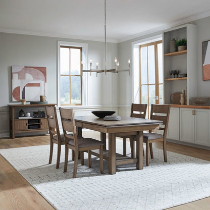 5 Pc Trestle Leaf Table Dining Room Set with 4 Slat Back Side Chairs - Sandstone