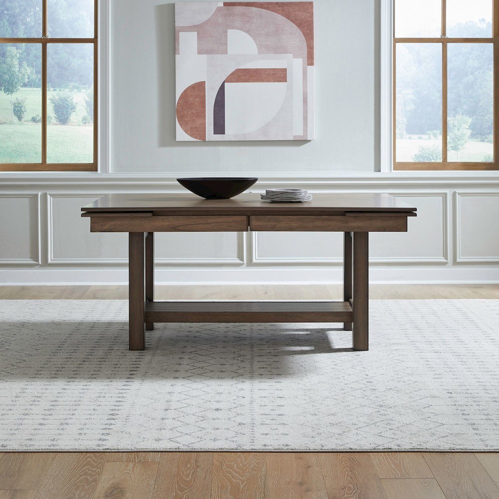 Brook Bay Trestle Table with Two 12" Leaves - Sandstone Wood