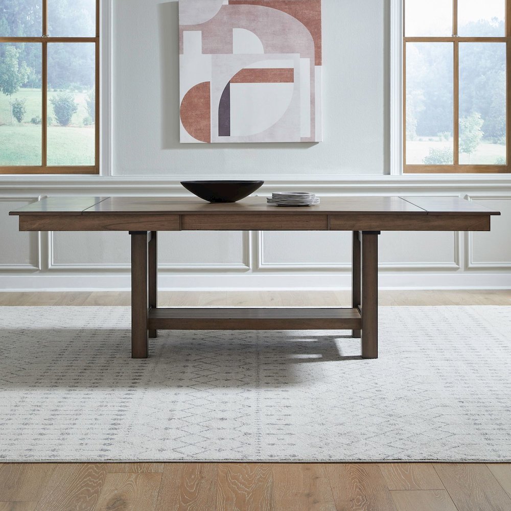 Brook Bay Trestle Table with Two 12" Leaves - Sandstone Wood