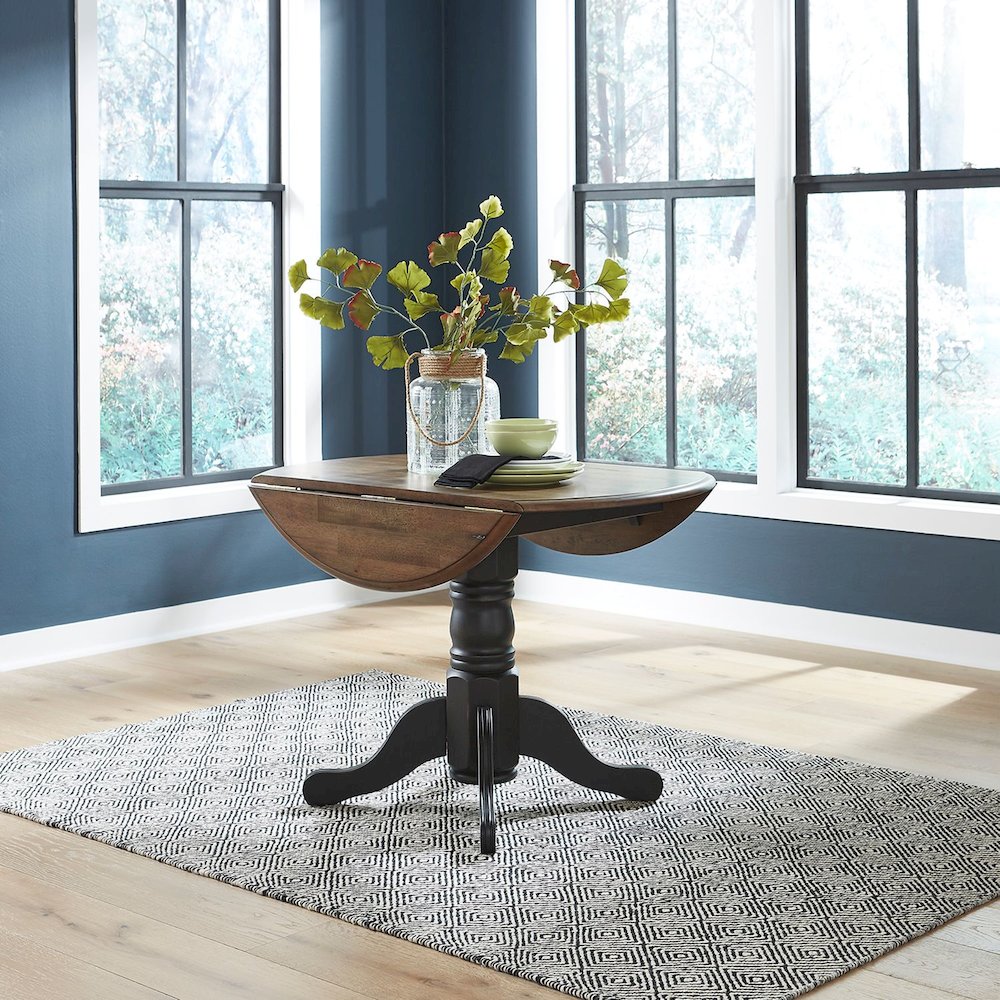 Carolina Crossing Drop Leaf Table Two 8" Leaves - Black & Antique Honey Tops