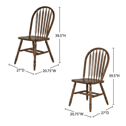 Solid Wood Windsor Dining Chairs, Spindle-Back Cottage Kitchen Seats, Set of 2