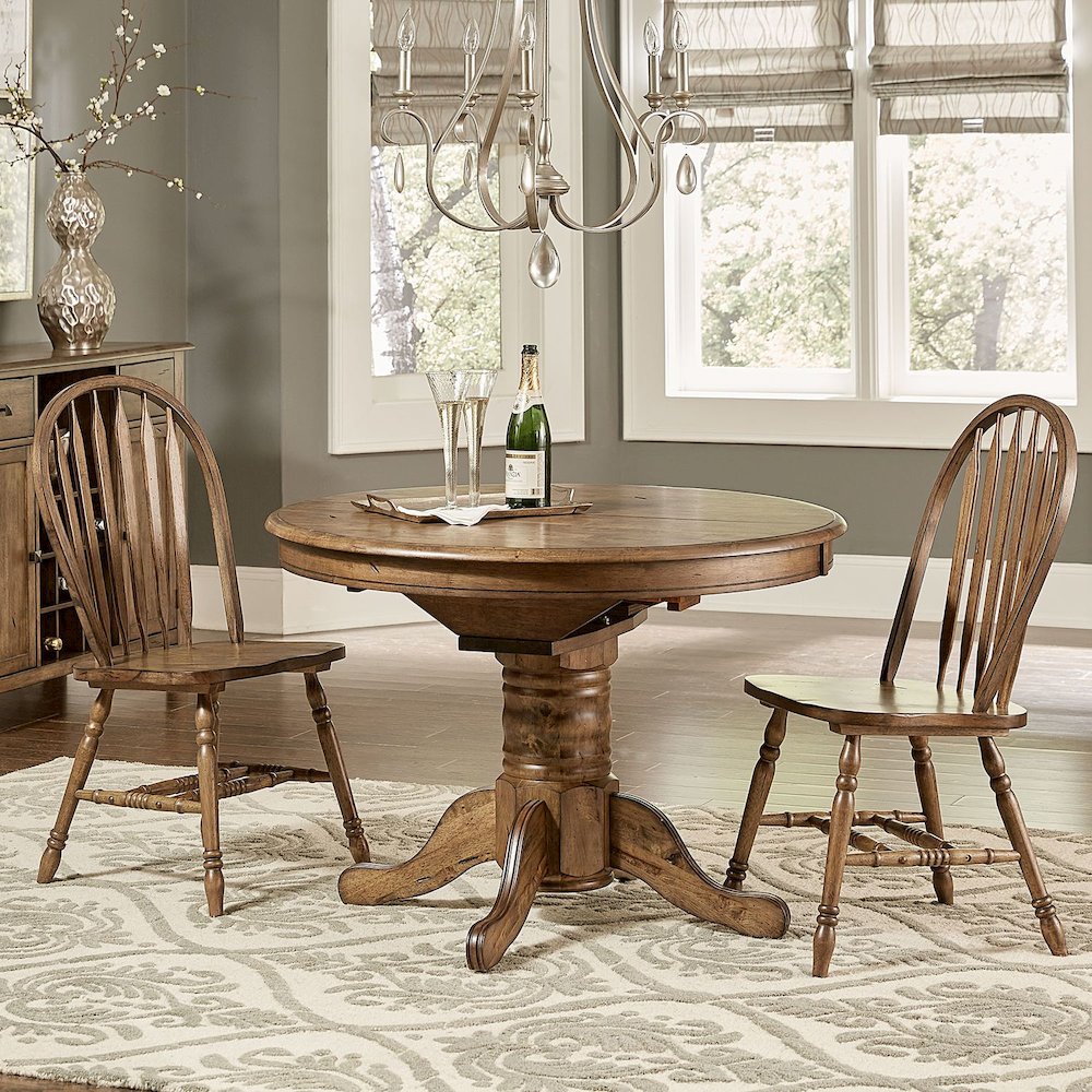 Carolina Crossing 3 Piece Round Table Set - 2 Windsor Side Chairs - Antique