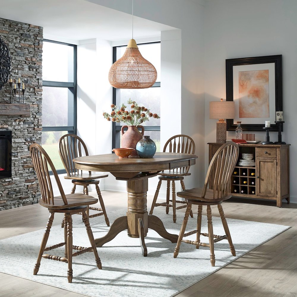 Carolina Crossing 5 Piece Gathering Table Set Counter Height 36" - 4 Windsor