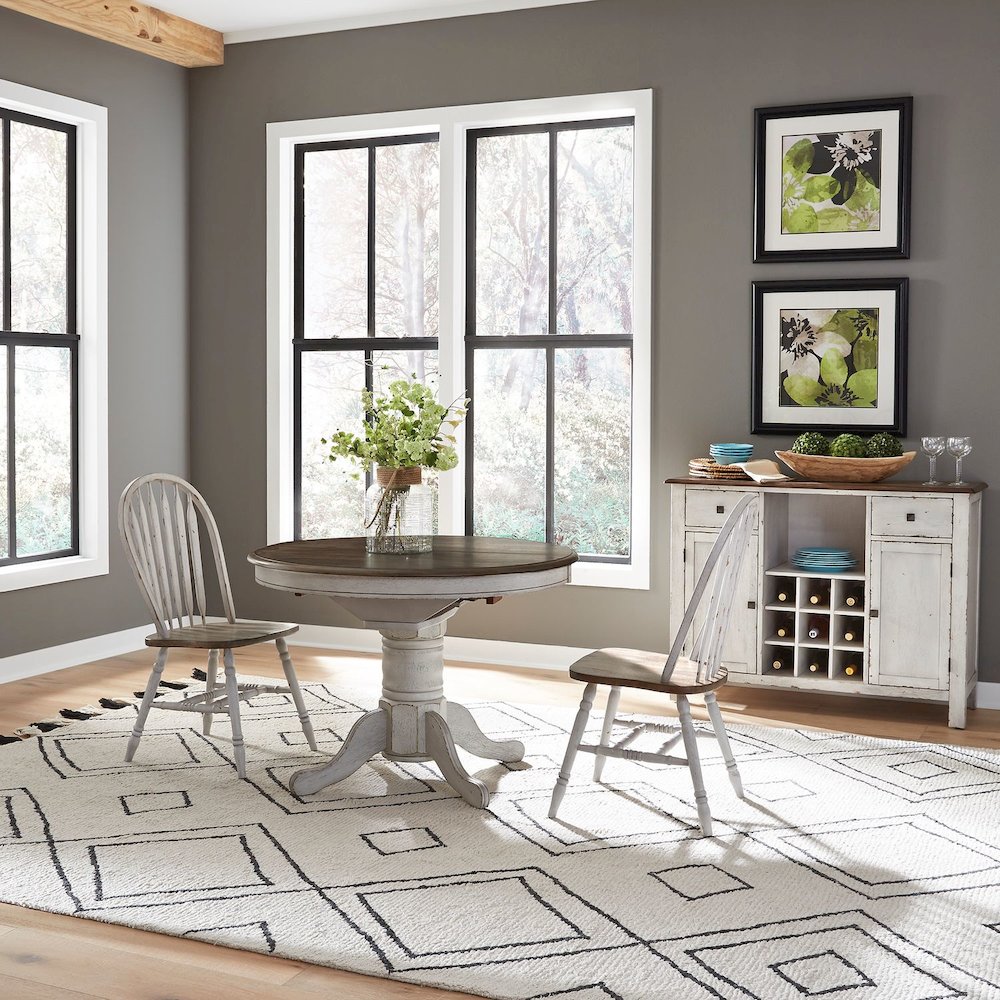 Carolina Crossing 3 Piece Pedestal Table Set - 2 Windsor Side Chairs - White
