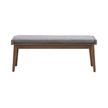 Grey Linen Upholstered Dining Bench with Removable Cushion - Satin Walnut