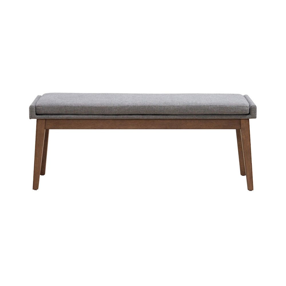 Grey Linen Upholstered Dining Bench with Removable Cushion - Satin Walnut