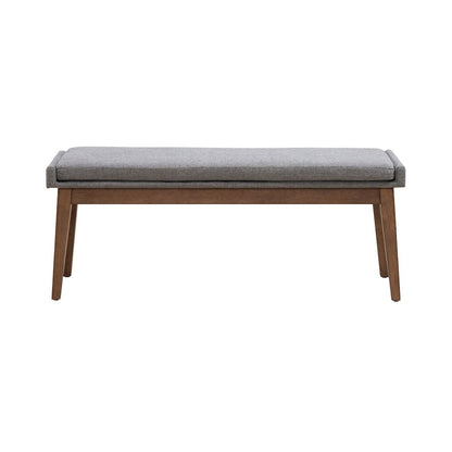 Grey Linen Upholstered Dining Bench with Removable Cushion - Satin Walnut