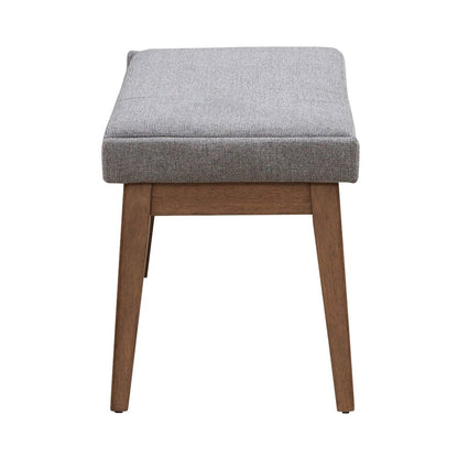 Grey Linen Upholstered Dining Bench with Removable Cushion - Satin Walnut