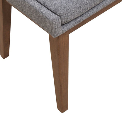 Grey Linen Upholstered Dining Bench with Removable Cushion - Satin Walnut