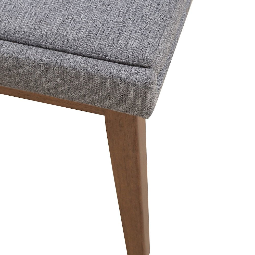 Grey Linen Upholstered Dining Bench with Removable Cushion - Satin Walnut