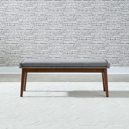 Grey Linen Upholstered Dining Bench with Removable Cushion - Satin Walnut