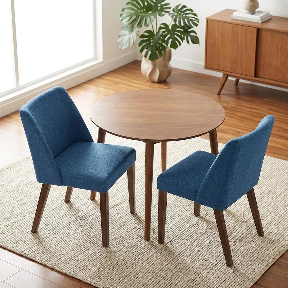 Walnut Veneer Dining Side Chairs with Polyester Upholstery, Brown, Set of 2