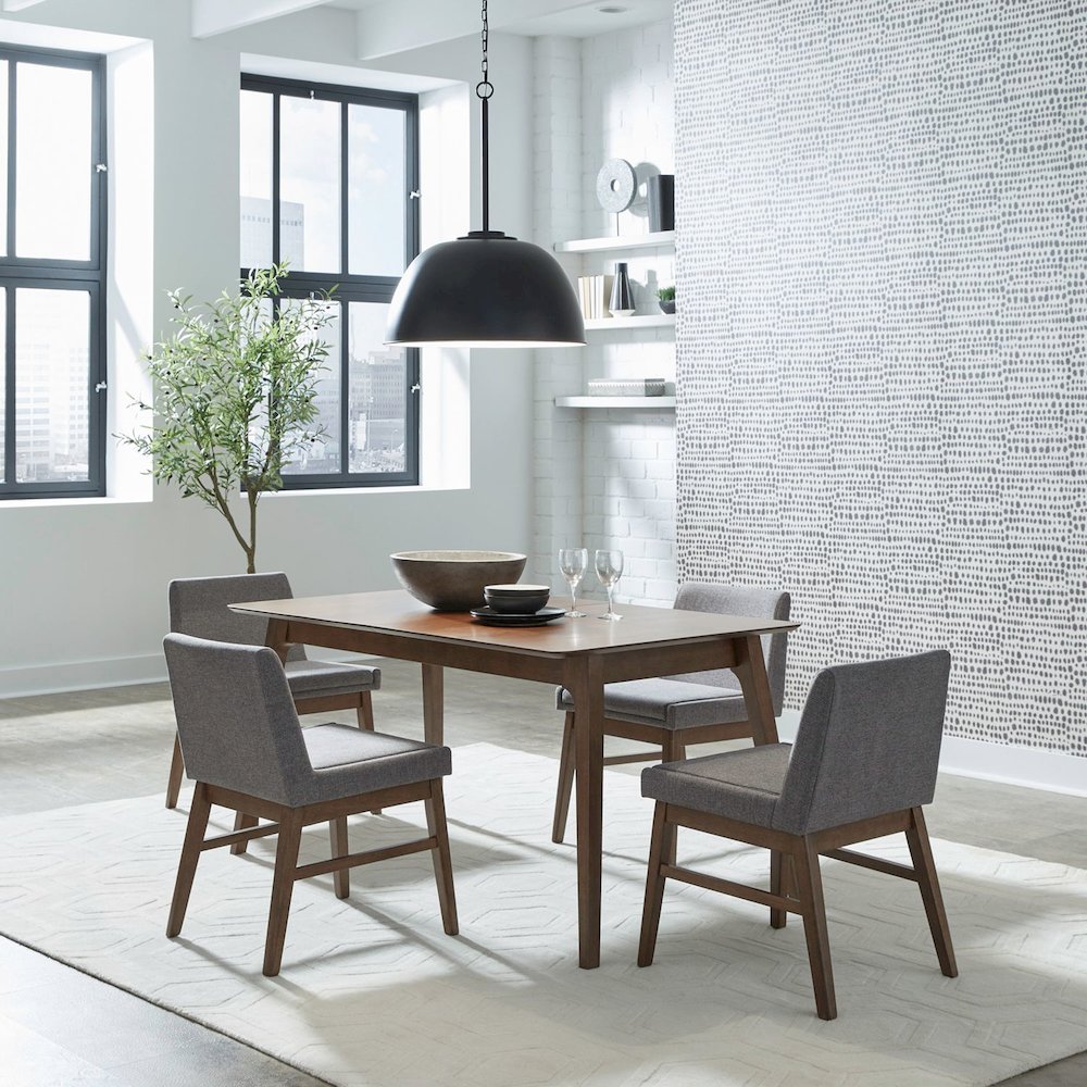 Space Savers 5 Piece Leg Table with 4 Side Chairs- Dining Room Set -Satin Walnut