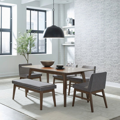 6 Piece Leg Table with 4 Side Chairs, Dining Bench -Dining Room Set-Satin Walnut