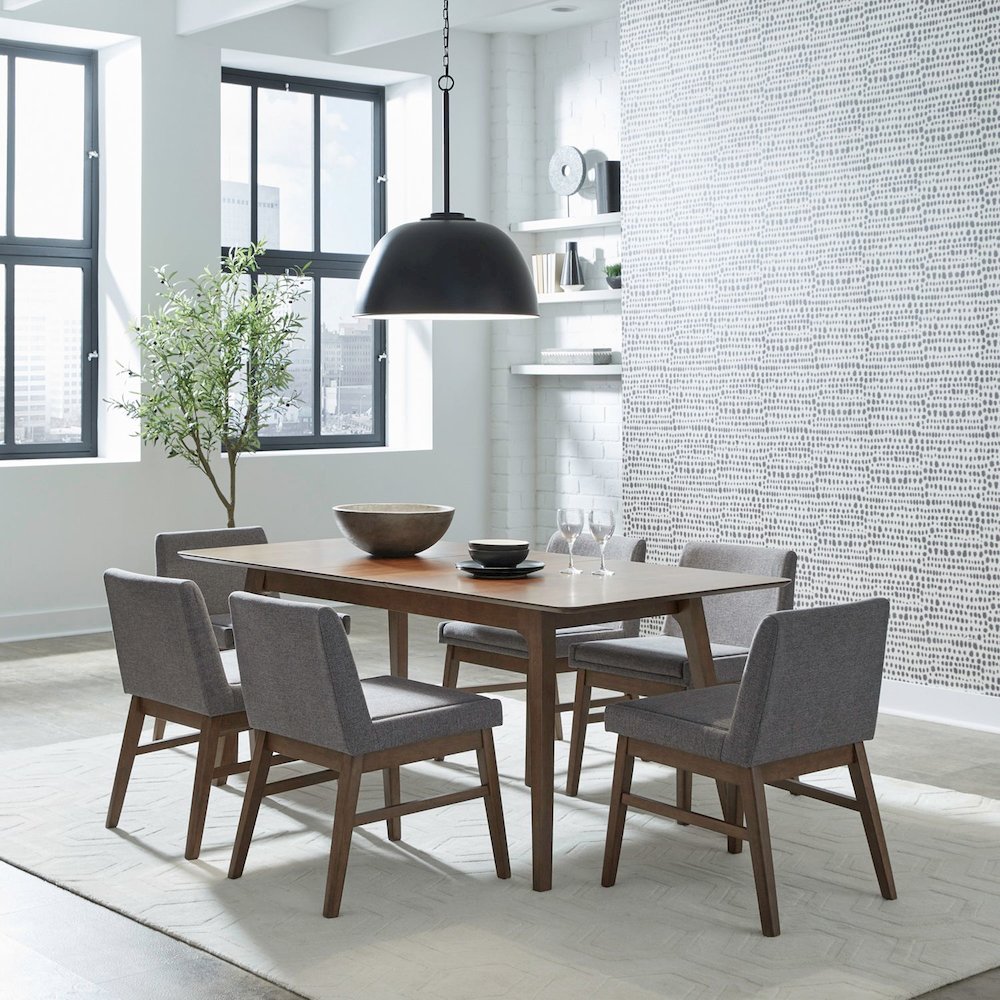Space Savers 7 Piece Leg Table with 6 Side Chairs- Dining Room Set -Satin Walnut