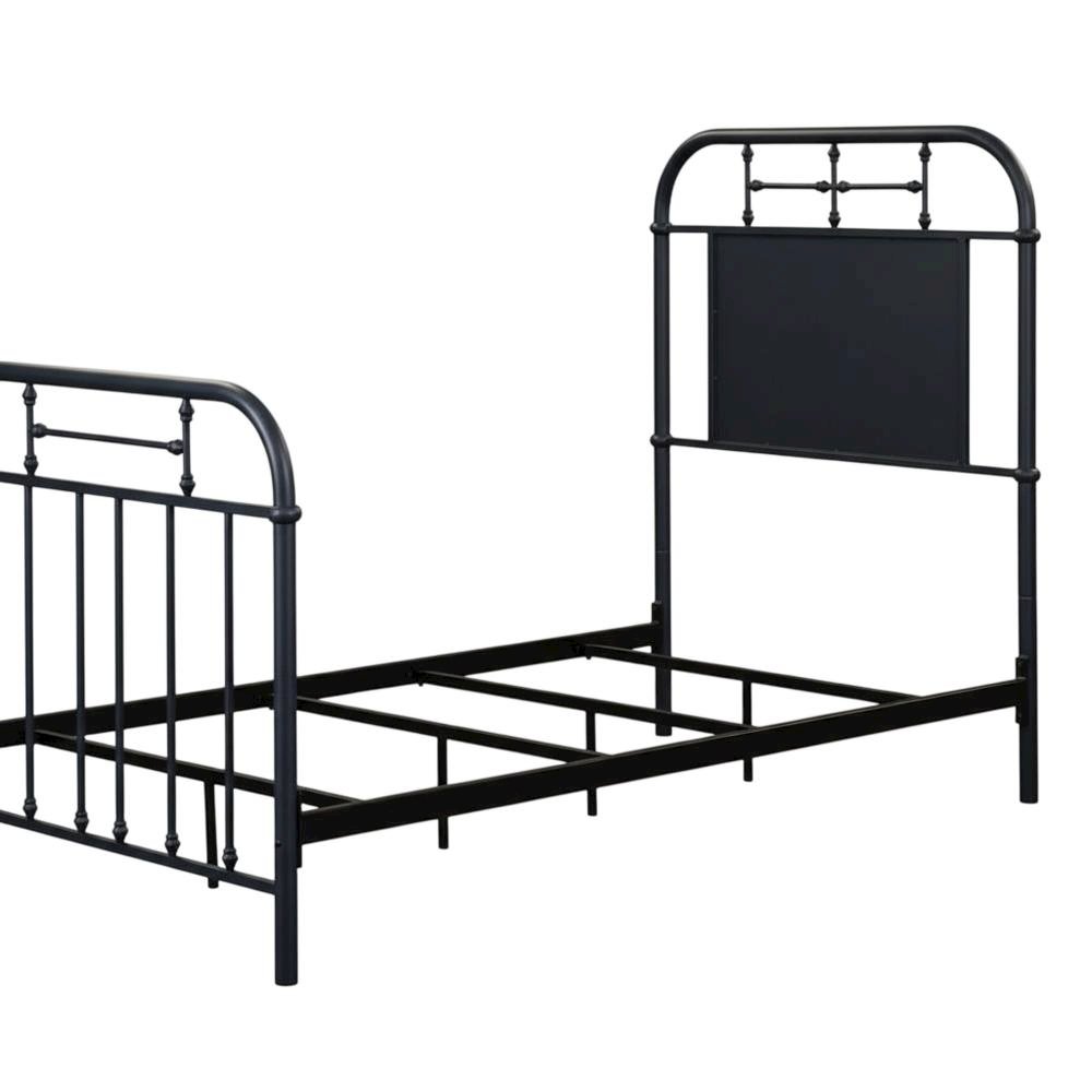 Distressed Metal Twin Headboard with Vintage Design and Metal Tube Frame