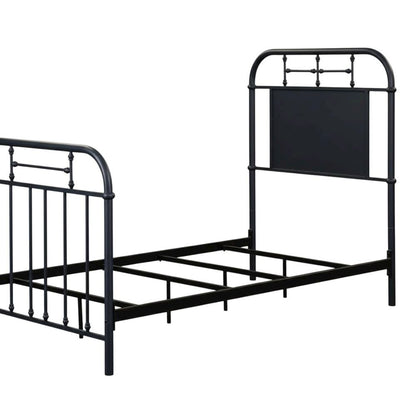 Distressed Metal Twin Headboard with Vintage Design and Metal Tube Frame