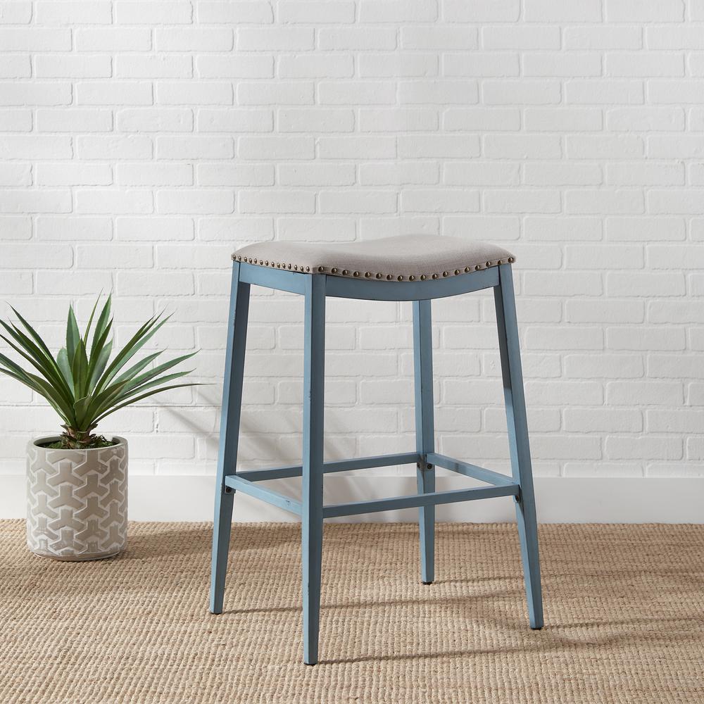 Backless Uph Barstool - Blue - Set of 2 Vintage Silver