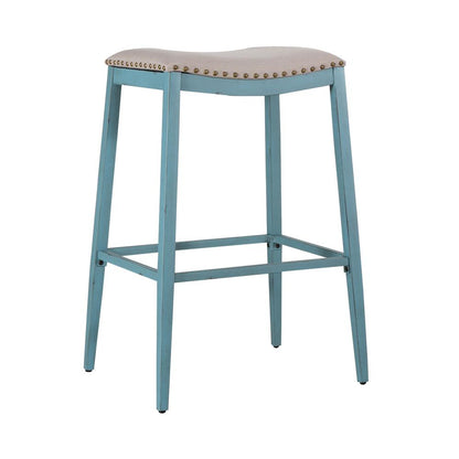 Backless Uph Barstool - Blue - Set of 2 Vintage Silver