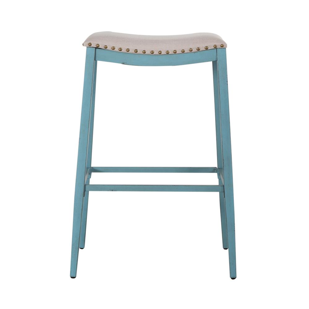 Backless Uph Barstool - Blue - Set of 2 Vintage Silver
