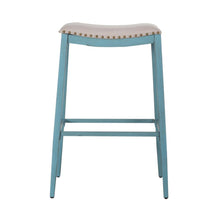 Backless Uph Barstool - Blue - Set of 2 Vintage Silver