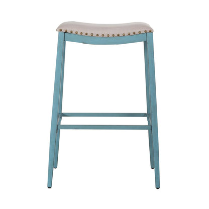 Backless Uph Barstool - Blue - Set of 2 Vintage Silver