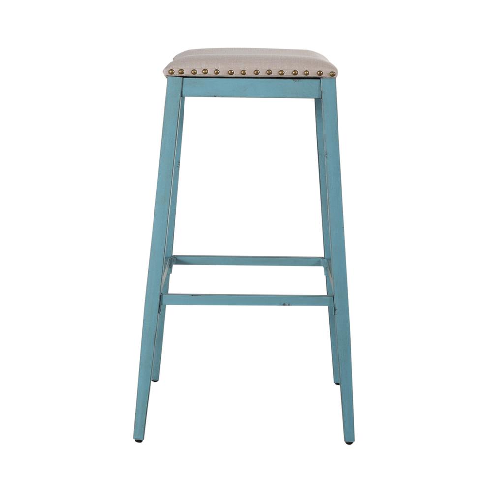 Backless Uph Barstool - Blue - Set of 2 Vintage Silver